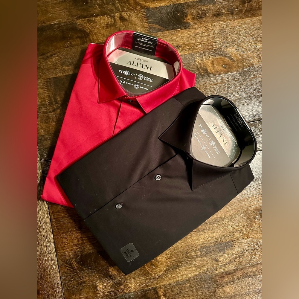 Alfani 2 Pack Men's Bold Red and Sleek Black Dress Shirts